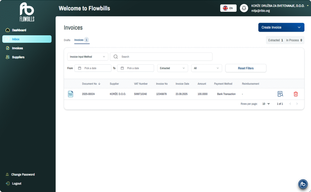Enostavna digitalna obravnava prejetih računov - Flowbills